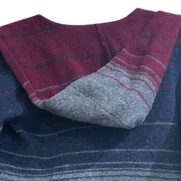 Horny Toad Women's Lambswool Hooded Cardigan Striped Blue Burgundy M Pockets - Picture 3 of 6